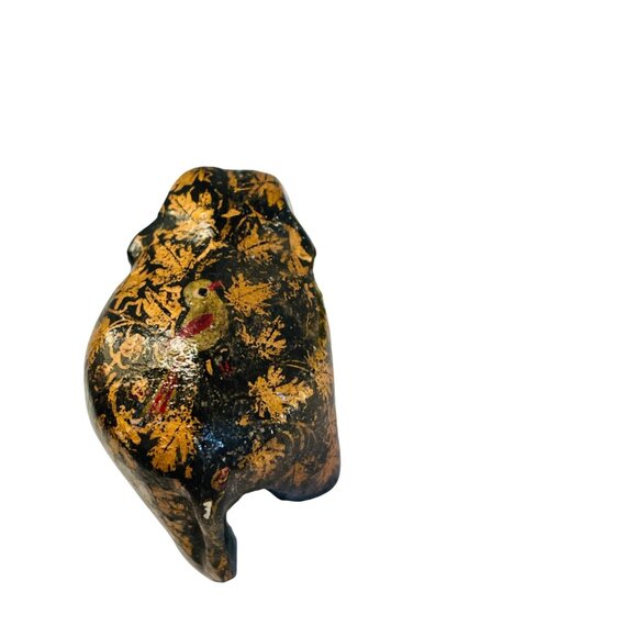 Handcrafted Elephant Figurine With Gold Leaf Pattern Bird Design 2" - Picture 4 of 6